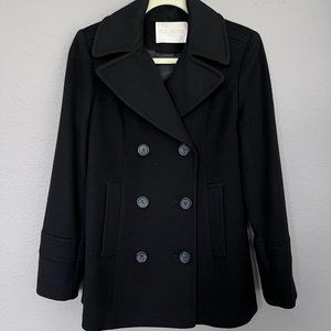 Fleurette 100% Wool Pea Coat Women Sz. 4 Black Loro Piana Italian fabric